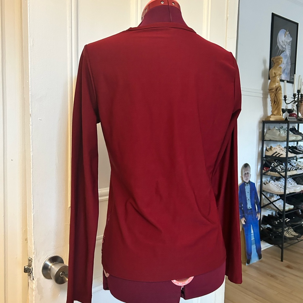 Chic Y2K Burgundy Paisley Women's Long Sleeve Top - Picture 3 of 3